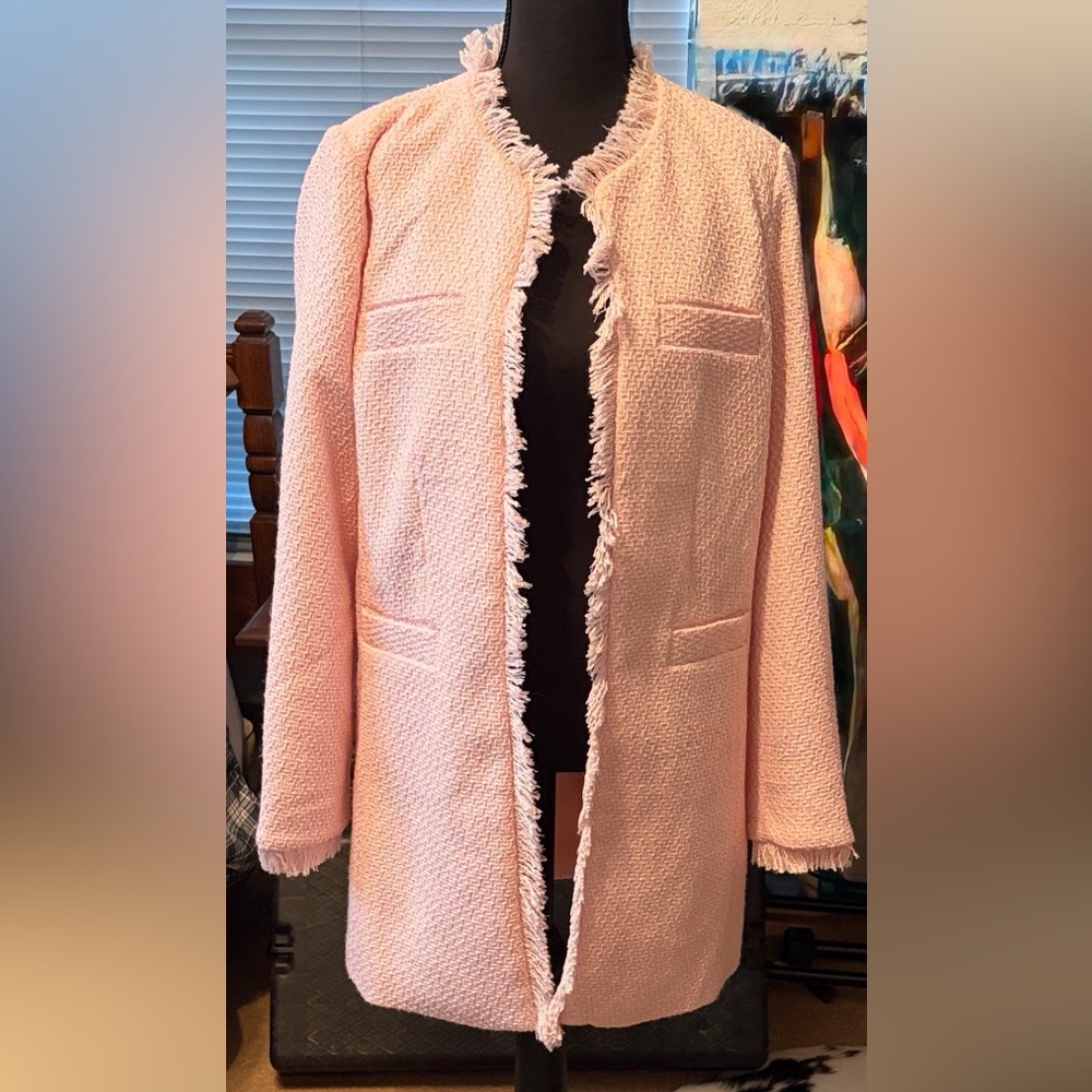 VENUS Light Pink Fringed Trench Coat
